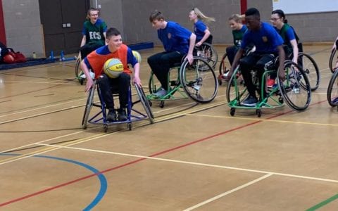 Key stage 3 students take part in wheelchair basketball