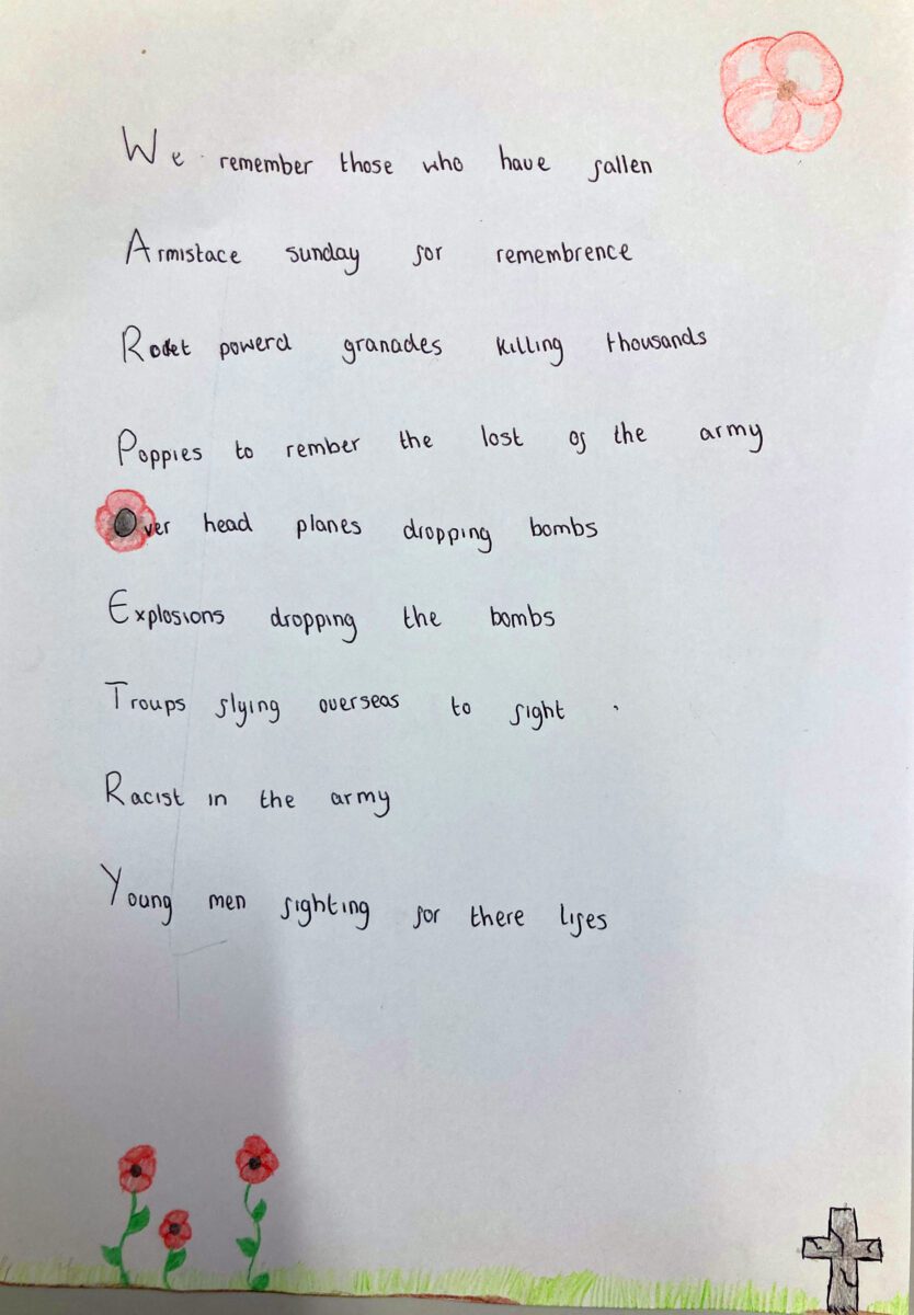 War Poetry Acrostic Poems Queen Elizabeth s Academy